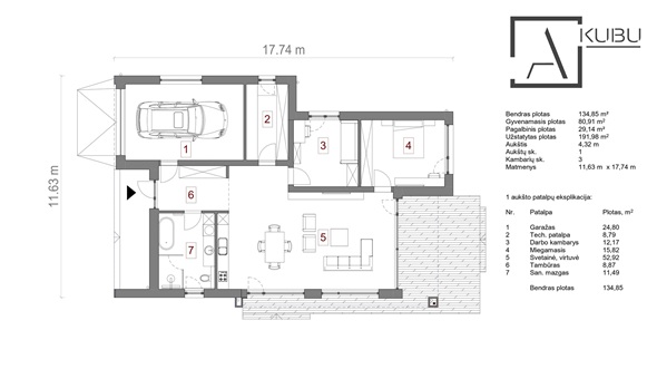Vieno auk&scaron;to su sutapdintu (plok&scaron;čiu) stogu 6