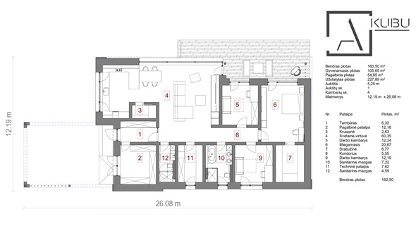 Vieno auk&scaron;to su sutapdintu (plok&scaron;čiu) stogu 6