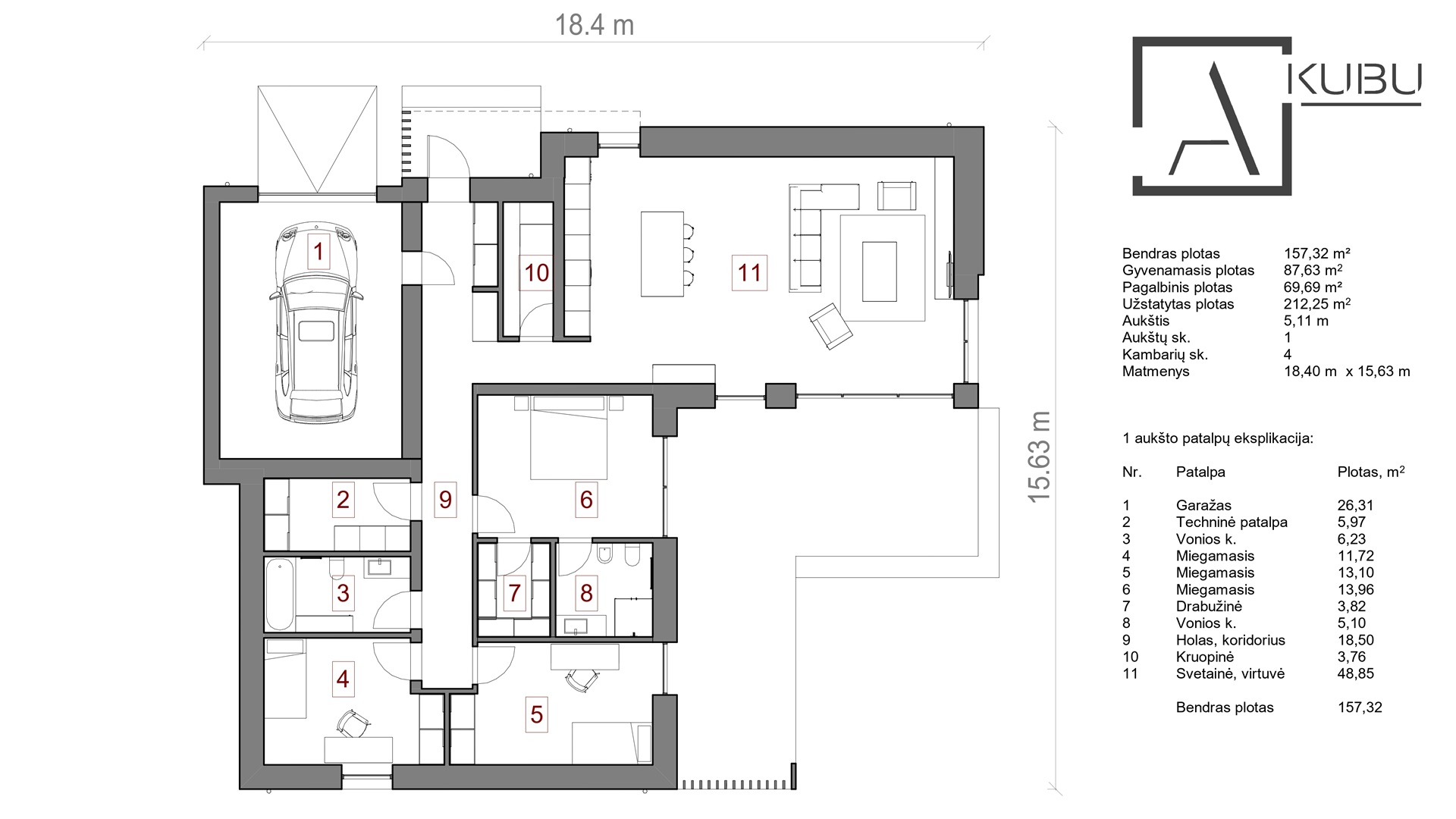 Vieno auk&scaron;to su sutapdintu (plok&scaron;čiu) stogu 6