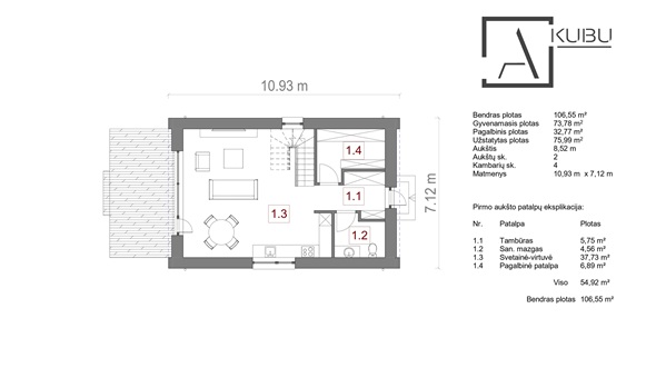 Vieno auk&scaron;to su pakelta mansarda 6